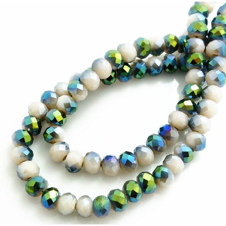 4mm White- Green AB Half Plated Rondelle Bead