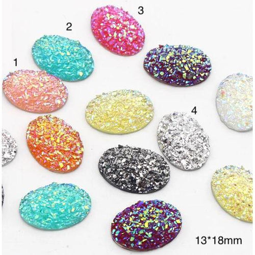 13*18mm Mixed Colour OVAL Druzy, Glue on Resin Gem