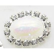 17*21mm AB Pearl Oval in Silver Rhinestone Frame Gem