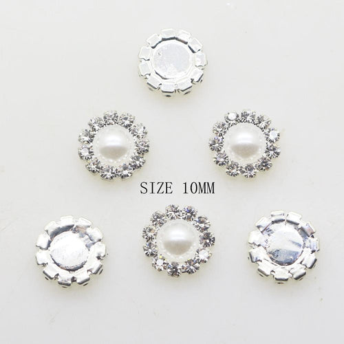 10mm White Pearl Rhinestone Glue On Flat Back Gems (Sold by pair)