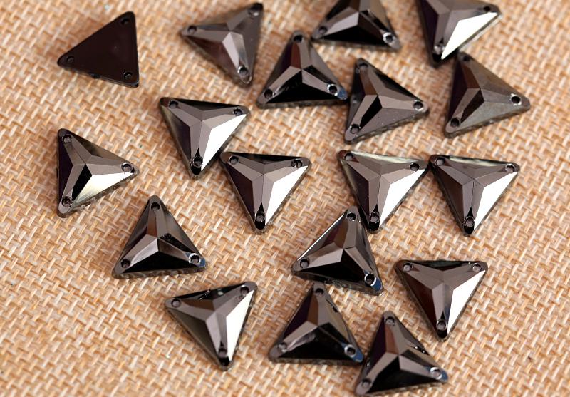 12mm Hematite Silver Triangle, Sew on, Resin Gem