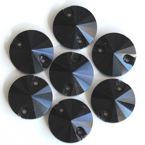Black Rivoli Glass Gem, Sew On: 8mm, 10mm, & 12mm