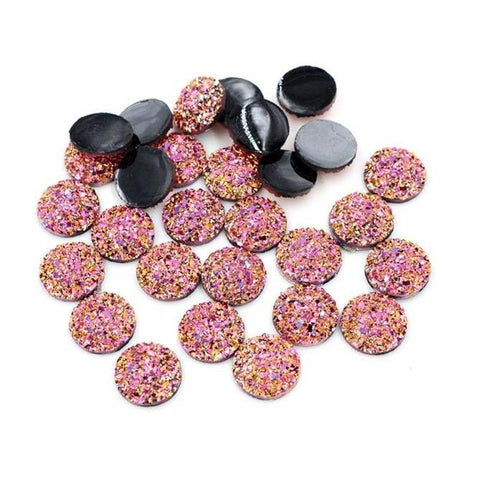 12mm Rose Gold AB Druzy Flat  Resin Gem