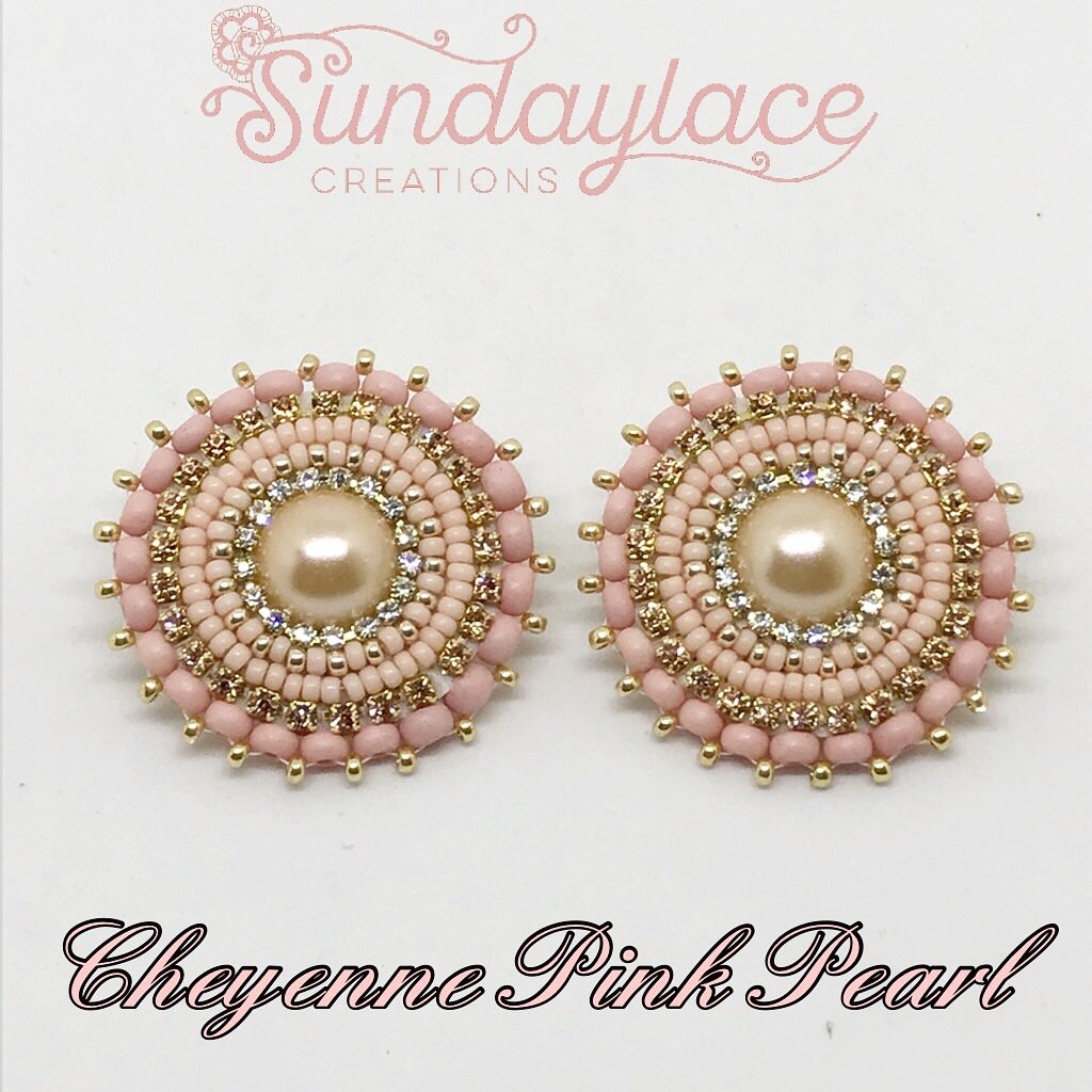 Cheyenne Pink Pearl Posts Beadwork Earrings