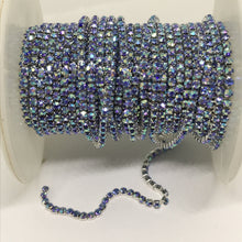 Sapphire AB Ss6 Rhinestone with Silver/Gold Chain, Rhinestone Metal Chain