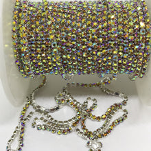 Topaz AB Ss6 Rhinestone with Silver/Gold Chain, Rhinestone Metal Chain