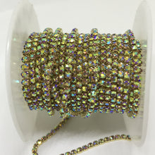 Topaz AB Ss6 Rhinestone with Silver/Gold Chain, Rhinestone Metal Chain