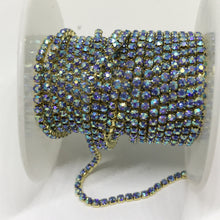 Sapphire AB Ss6 Rhinestone with Silver/Gold Chain, Rhinestone Metal Chain