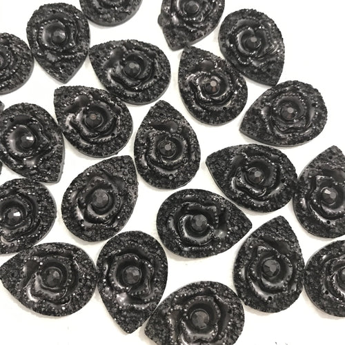 25mm Black Rose Flower Resin Gem Sew on Flat Back