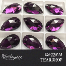 11*18mmm & 13*22mm Purple Velvet Rivoli, Teardrop, Sew on, Glass Gem