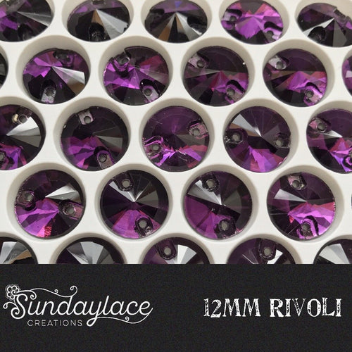 12mm Purple Velvet Rivoli Glass Gem, Sew on