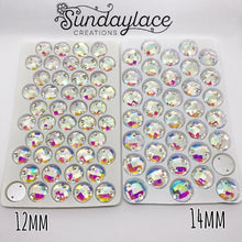 10-12-14mm AB Checkered Glass Gem Sew On Flat Back Rivoli