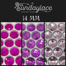 14mm Rose Pink, Dark Purple and Light Purple Rivoli Glass Gem, Sew on