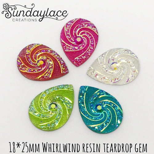 18*25mm Whirlwind Resin Teardrop Gem Sew on Flatback
