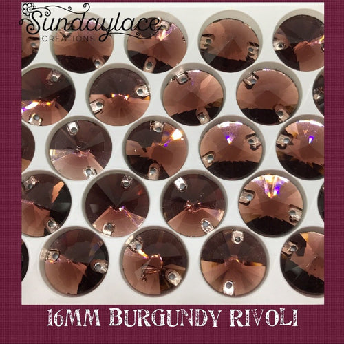 16mm Burgundy Rivoli Sew on Glass Gem