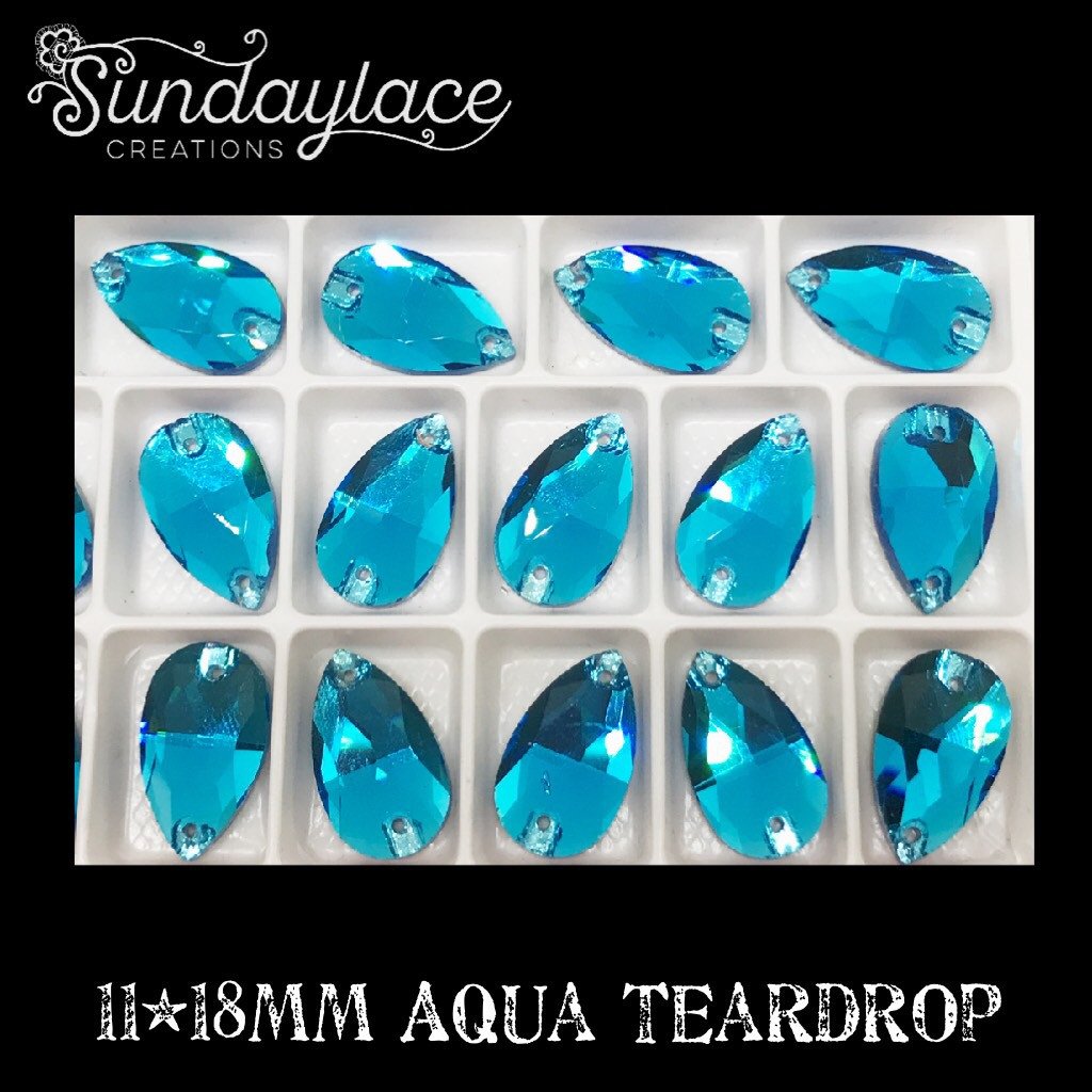 11*18mm Aqua Teardrop Sew on Glass gem