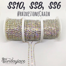 Ss6- Ss8-Ss10 AB Crystal Metal Rhinestone Chain Gold/Silver