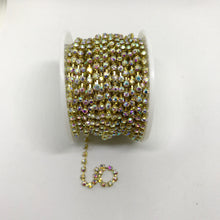 Ss6- Ss8-Ss10 AB Crystal Metal Rhinestone Chain Gold/Silver
