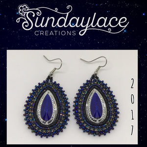 "The Midnight Sky" Teardrops with  Navy Iris Rondelle Beads Beadwork