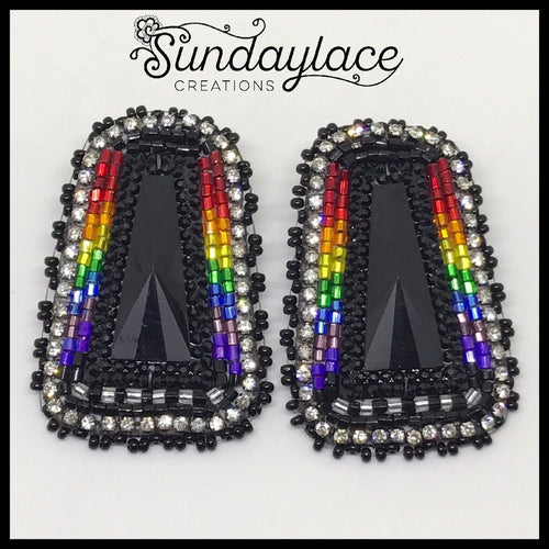Dark Rainbow Trapezoid Post Earrings Beadwork