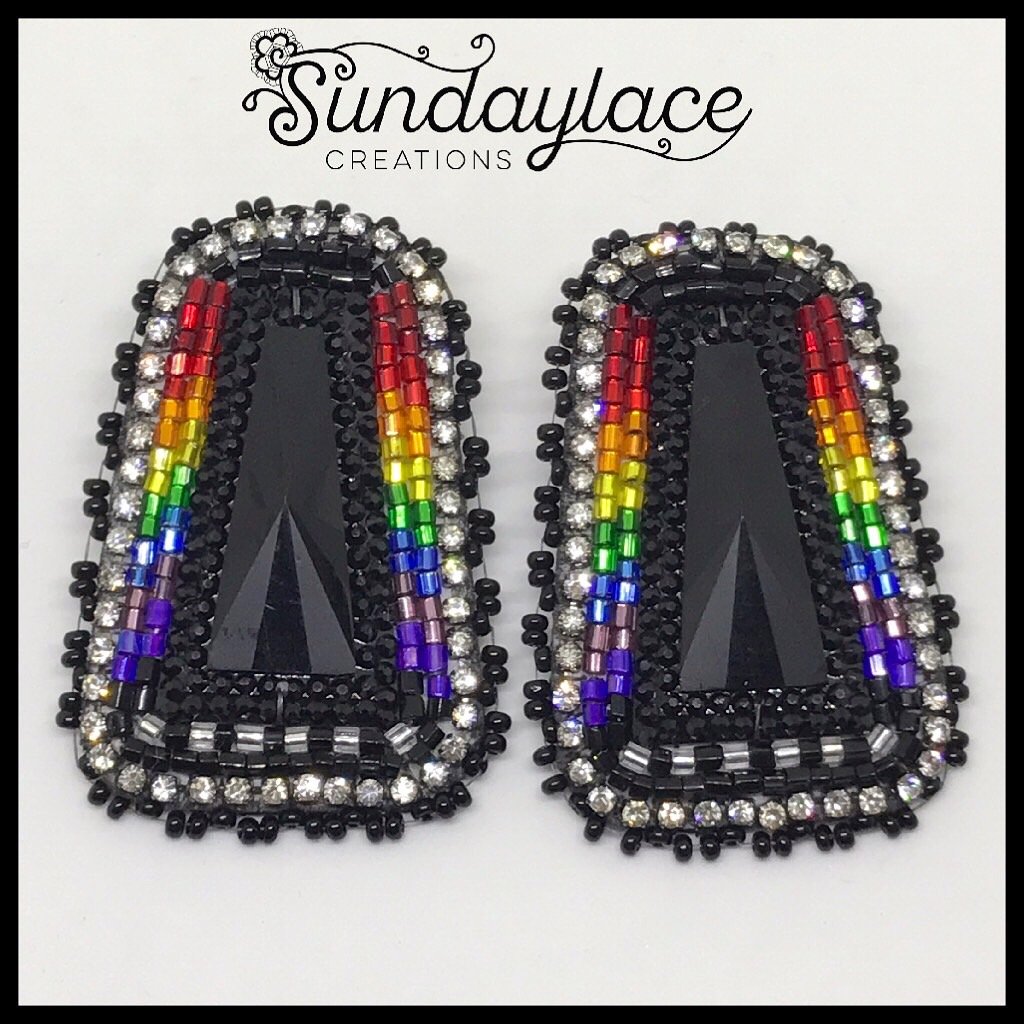 Dark Rainbow Trapezoid Post Earrings Beadwork