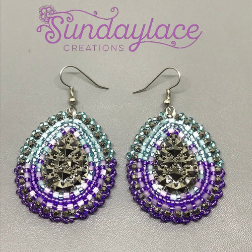 Amethyst, Turquoise, & Grey Druzy Resin Gem Teardrop Earring Earring