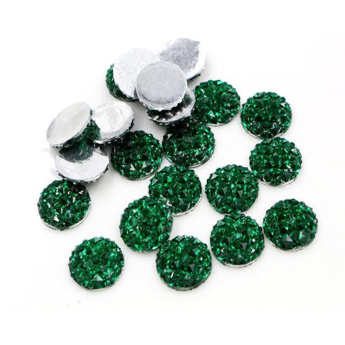 12mm Emerald Green Textured Resin Gems, Glue on