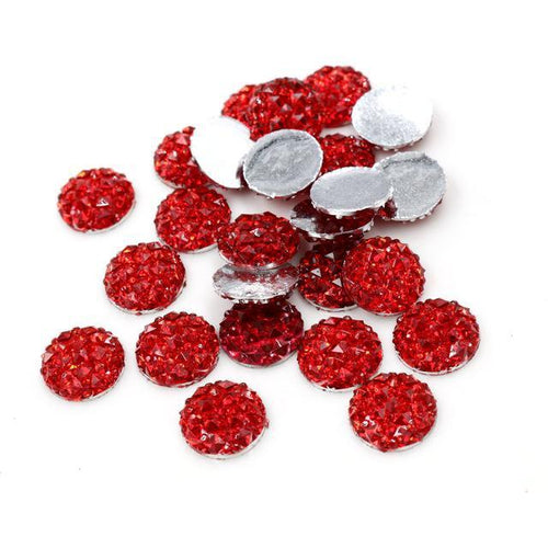 12mm Bright Red Textured Resin Gem, Glue on