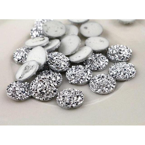 12mm Silver Flat Druzy Resin Gem
