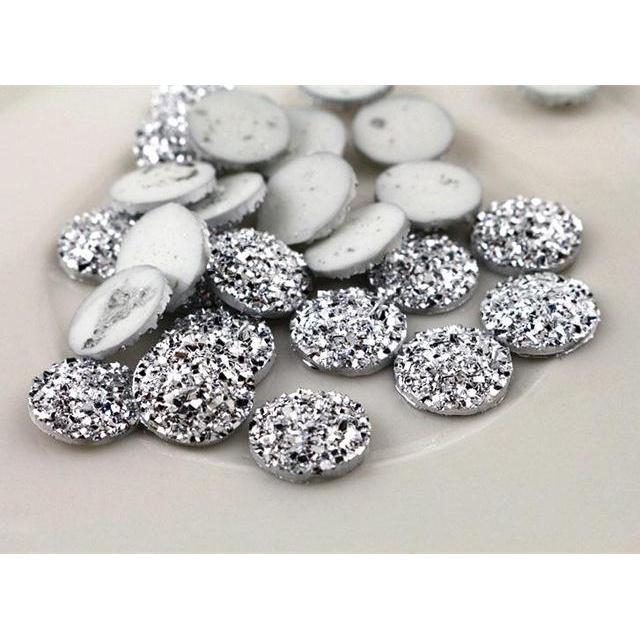 12mm Silver Flat Druzy Resin Gem