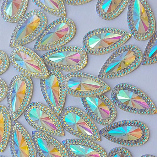 16*30mm AB Resin Long Teardrop Sew on Flat Back Gem
