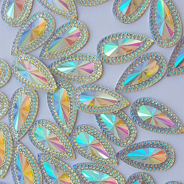16*30mm AB Resin Long Teardrop Sew on Flat Back Gem