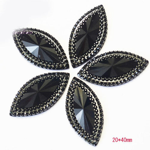 20*40mm Horse Eye Black Gem Single Row Starburst Sew on Gem