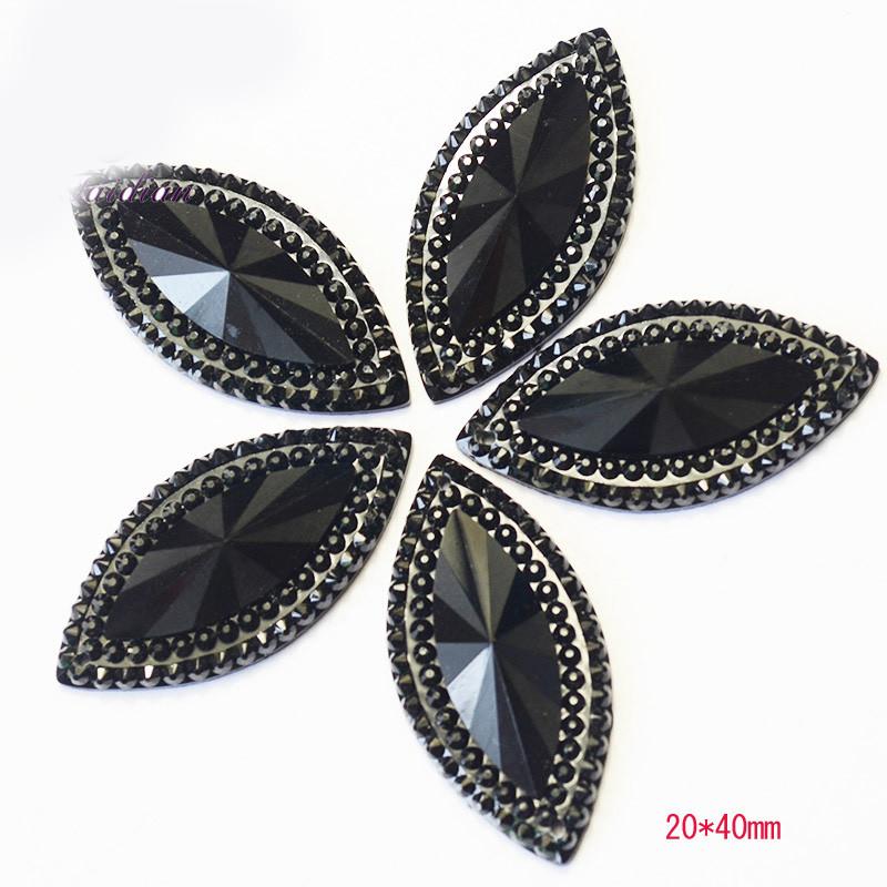 20*40mm Horse Eye Black Gem Single Row Starburst Sew on Gem