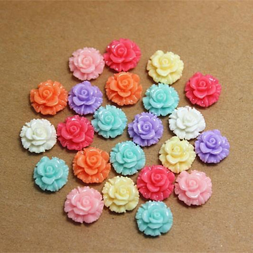 12mm Mixed colour Rose Flower Glue on Resin Gem
