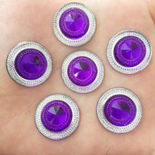 20mm Silver with Purple, Red, White, or Pink Centres, Resin Flatback Glue On Gem
