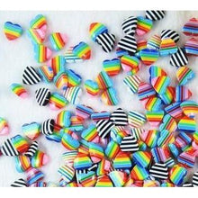 10mm Striped Rainbow Hearts Glue On Resin Gem
