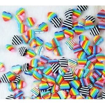 10mm Striped Rainbow Hearts Glue On Resin Gem