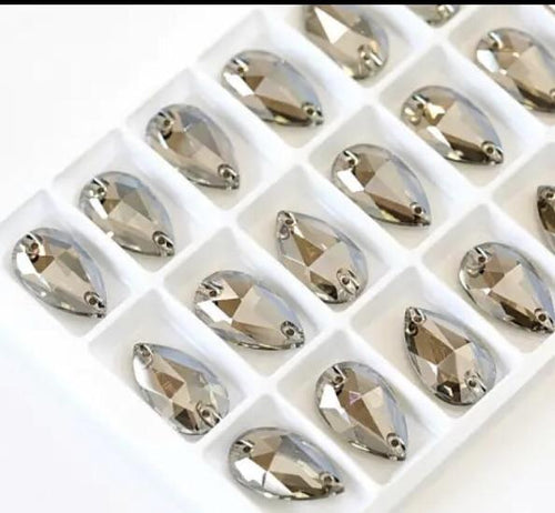 11*18mm Satin Grey Teardrop, Best Quality Fancy Glass Gem