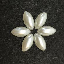 7*12mm Pearl White & Ivory Navette/Horse Eye Shaped, Pearl Resin Gem (Sets of 6 Gems)