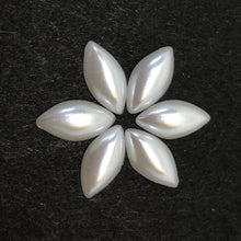 7*12mm Pearl White & Ivory Navette/Horse Eye Shaped, Pearl Resin Gem (Sets of 6 Gems)