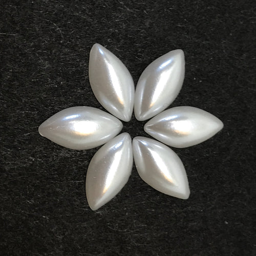 7*12mm Pearl White & Ivory Navette/Horse Eye Shaped, Pearl Resin Gem (Sets of 6 Gems)