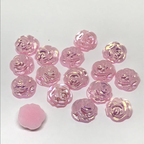 12mm Pearl AB Rose Shaped Resin Gem, Glue on