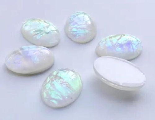 13*18mm White AB Oval Opal Effect Glue on Resin Gem