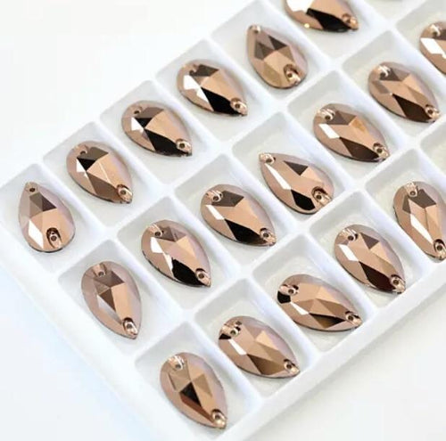 11*18mm Rose Gold *Metallic* Teardrop, Best Quality Fancy Glass Gem