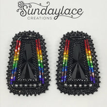 Dark Rainbow Trapezoid Post Earrings Beadwork