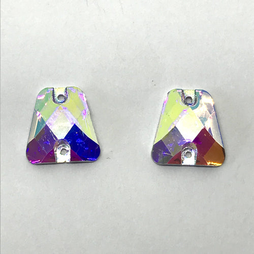 14mm Crystal AB Trapezoid Shaped Resin Gem, Sew on