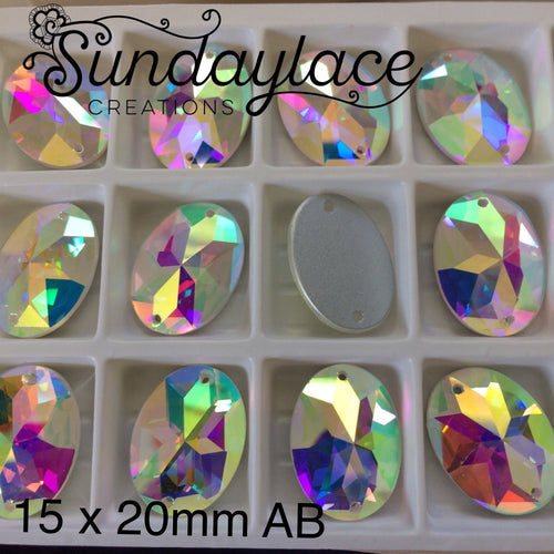 15*20mm AB Oval 8-pointed star design on fancy glass sew on gem