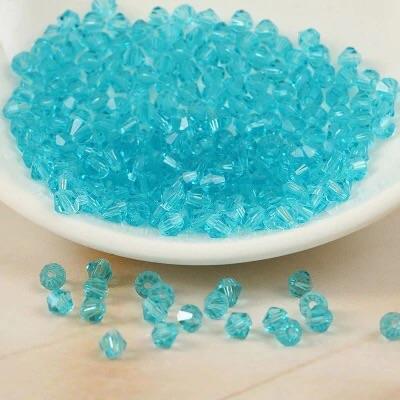 3mm Sky Blue Colour, Transparent, Grade AAA Bicone Beads