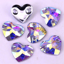 AB Heart shaped Resin Gem, with two holes, in 12mm & 16mm